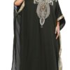 Elegant Gold Accent Floor‑Length Gown Embroidered Kaftan Maxi Dress