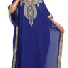 Elegant Navy Blue Embroidered Kaftan Maxi Dress