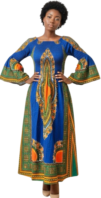 The Majestic Azure Dashiki Maxi Dress