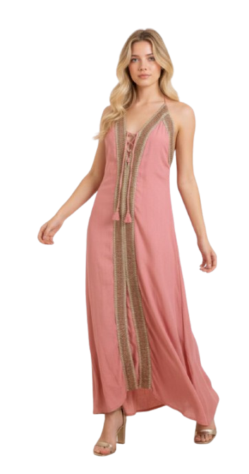 The Desert Rose Embroidered Halter Jumpsuit (or Maxi Dress)