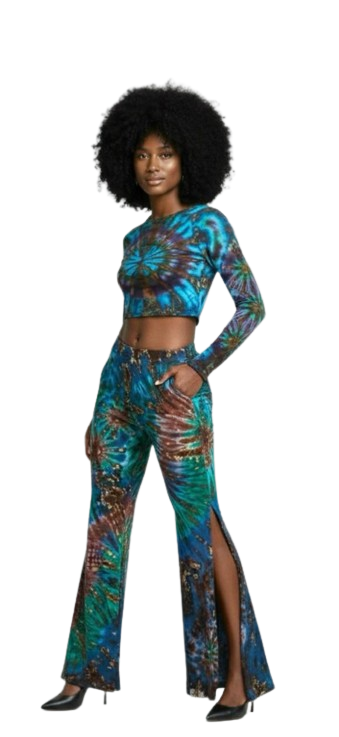 The Ocean Swirl Tie-Dye Crop Top & Slit Pants Set